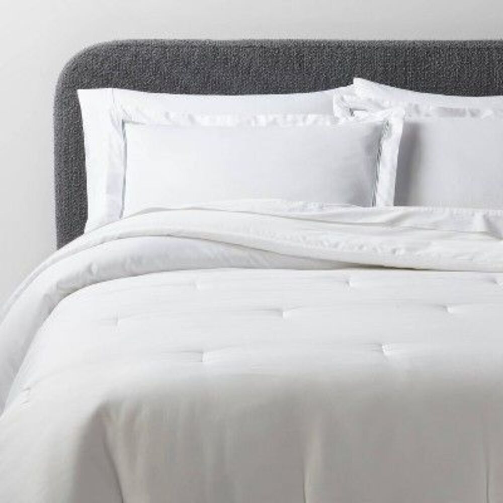 3pc King Luxe 310TC Embroidered Border Sateen Comforter Set - White/Teal